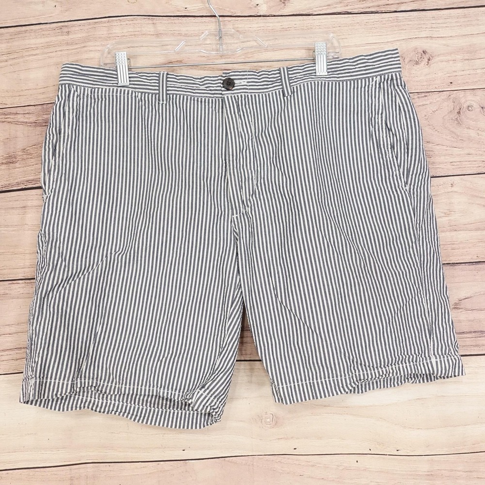 Jcp Shorts Mens 40 Blue Striped Seersucker Chino Cotton 9 Inseam Casual Summer